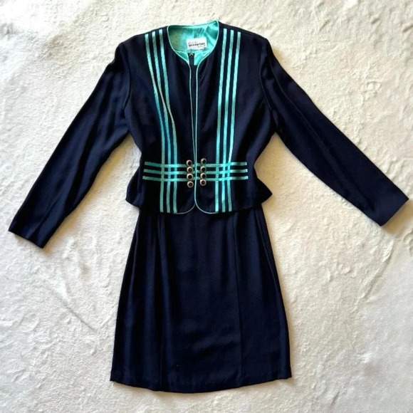 Vintage Dresses & Skirts - Vintage 80s 90s 2 Piece Dress Suit Set Office Blazer Jacket Dress Set